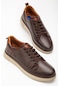 Hakiki Deri Bağcıklı Çift Renk Taban Kahverengi Erkek Günlük Casual Ayakkabı-2655-kahve