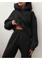 Kadınlar İçin Şık Düz Takımlar Kadınlar İçin Sıcak Kapşonlu Sweatshirtler Ve Uzun Pantolon Moda İki Parçalı Takımlar Kadın Sweatshirt Takımları Siyah