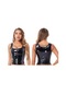 Siyah Bayan Moda Fermuar Rugan Tank Top Islak Görünüm Clubwear Festivali Giyim Kutup Dans Rave Kıyafet