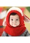 Ikkb Çocuk Tek Parça Şapka Isıtıcı Sevimli Bebek Isıtma Sıcak Kulak Koruyucu Kırmızı