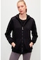 Muni Muni Düz Renk Pamuklu Fermuarlı Kapüşonlu Sweatshirt-siyah - Siyah