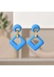 Trendy Kore Mavi Beyaz Pembe Küpe Kadınlar İçin Kız Geometrik İçi Boş Kare Sky Blue Gümüş