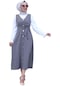 Kadın Gri Önü Düğmeli Kuşaklı Jile Elbise-30584-gri