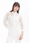 Seçil Kadın Çiçek Desenli Truvakar Kol Gömlek 1006 Beyaz