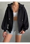 Kadın Fermuarlı Oversize Sweat Hırka Siyah