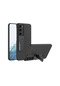 Mutcase - Samsung Uyumlu Galaxy S23 - Kılıf Karbon Fiber Deri Görünümlü Standlı Kıpta Kapak - Siyah Karbon