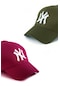 Unisex 2'li Set Bordo ve Haki Renk Ny New York Beyzbol Şapka - Unisex