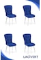 Haman 4 Adet Safir Serisi Babyface Kumaş Beyaz Ahşap Gürgen Ayaklı Mutfak Sandalyeleri Lacivert