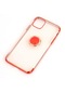 Kilifone - İphone Uyumlu İphone 11 Pro Max - Kılıf Yüzüklü Kenarları Renkli Arkası Şeffaf Gess Silikon - Kırmızı