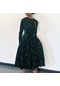 Yeni Kadın Yuvarlak Yakalı Uzun Kollu Pullu Yüksek Bel Orta Uzunlukta Elbise - Yeşil