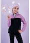Lela Yumuşak Dokulu Fermuarlı Renk Bloklu Dik Yaka Cepli Unisex Çocuk Polar 5905001 Lila - Siyah