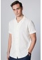 Slim Fit Dar Kesim Kısa Kollu Nefes Alan Örme Doku Kare Desenli Apaj Yaka Yazlık Beyaz Erkek Gömlek-31010-beyaz
