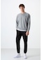 Tommy Life Gri Melanj - Siyah Casual O Yaka Lastik Paça Pamuklu Erkek Oversize Eşofman Takımı - 85120 Gri - Siyah