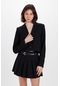 Ecrou Kadın Siyah Düğmeli Uzun Kol Crop Dokuma Ceket