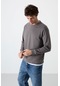 Tommy Life Koyu Gri Basic O Yaka Rahat Form Erkek Sweatshirt - 88053 Koyu Gri