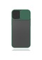 Tecno - İphone Uyumlu İphone 12 Mini - Kılıf Slayt Sürgülü Arkası Buzlu Lensi Kapak - Koyu Yeşil