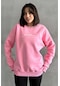 Kadın Pembe The Patience Baskılı Oversize Bisiklet Yaka Sweatshirt Pembe
