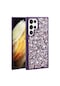 Mutcase - Samsung Uyumlu Galaxy S23 Ultra - Kılıf Parlak Parıltılı Taşlı Şık Linea Kapak - Derin Mor