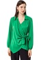 Kadın Zümrüt Yeşil Yan Bağlamalı Yakalı Saten Bluz-25399-zümrüt Yeşil