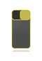 Tecno - İphone Uyumlu İphone 12 Mini - Kılıf Slayt Sürgülü Arkası Buzlu Lensi Kapak - Sarı