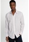 Tudors Slim Fit Uzun Kol Çizgili Yaka İçi Biyeli Ketenli Erkek Beyaz Gömlek-27246-beyaz