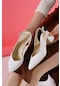 Beyaz Cilt Kadın Şık Günlük Rahat Kısa Topuklu Ayakkabı Arkası Açık Topuk Boyu 5cm - 36