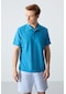 Tommy Life Saks Basic Göğüs Logolu Standart Kalıp Triko Polo Yaka Erkek T-shirt - 87768 Saks