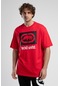 Ithaca Kırmızı Bisiklet Yaka Nakışlı Oversize Erkek Tshirt Kirmizi