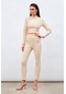Sateen Düğme Detaylı Pantolon - Bej-132976