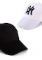 Unisex 2'li Set Siyah ve Beyaz Ny New York Beyzbol Şapka - Unisex