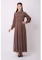 Violevin Er-cool Kadın Kolu Pileli Şifon Elbise 6838-26-kahverengi
