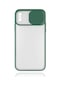 Noktaks - İphone Uyumlu İphone Xs 5.8 - Kılıf Slayt Sürgülü Arkası Buzlu Lensi Kapak - Koyu Yeşil