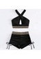 Cbtx Kadın Düz Renk Yüksek Bel İki Parçalı Bikini Mayo Siyah