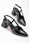 Büyük Numara Rugan Yan Direkli Siyah Kadın Topuklu Ayakkabı-2759-sıyah