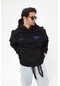 The Champ Clothing Kapüşonlu İçi Polar Eighty Five Yazı Baskılı Siyah Oversize Hoodie Sweatshirt Siyah