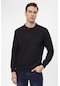 Süvari Regular Kalıp Armürlü Erkek Polo Yaka Sweatshirt  - Siyah TR2013700314-S09