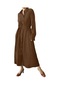 İkkb Gündelik Yaka Büyük Beden Kadın Elbise Kahverengi