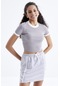 Tommy Life Gri Basic Kol Detaylı O Yaka Kadın Crop Top T-shirt - 97200 Gri