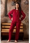 Kadın Yuvarlak Yaka Puantiye Desen Bambu İnterlok Anne Pijama Takımı P5062-bordo-bordo