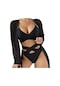 Üç Parçalı Moda Şal Deniz Spa Bikini Kadın Mayo Siyah