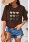 Unisex Kalp Baskılı T-shirt Kahverengi