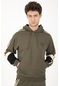 Maraton Sportswear Comfort Erkek Kapşonlu Uzun Kol Basic Haki Sweatshirt 21127-haki