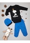 Erkek Bebek Mavi Snoopy Baskılı 3'lü Zıbın Takımı