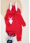 Mai Perla Rabbit Desenli Kapşonlu Unisex Bebek Tulum Kırmızı
