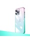 iPhone Uyumlu 13 Pro Max Kılıf Parlak Renk Geçişli Kamera Korumalı Lopard Senkron Kapak - Pembe - Mavi