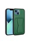 More TR iPhone Uyumlu 13 Kılıf Kartlıklı Standlı ​Pu Deri Zore Memo Kapak - Koyu Yeşil