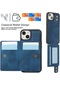 Yystore iPhone Uyumlu 15 Pro Max Kart Yuvalı Kılıf Kablosuz Şarj Mavi
