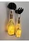 Siyah El Heykel Led Işıklı Cam Şampanya Şişesi Aplik 2'li set