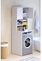 Çamaşır Kurutma Makinesi 3 Raflı Kapaklı Banyo Dolabı Beyaz