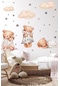 MSticker 3'lü Uyuyan Ayıcık Bulutlar Ve Yıldızlar Çocuk Bebek Odası Sticker Seti